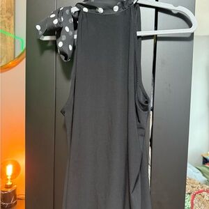 Black Sleeveless Blouse with Polka Dot Scarf